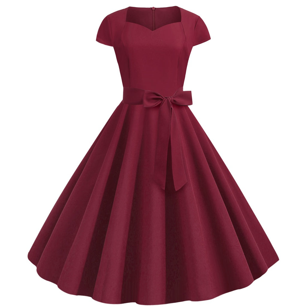 Einfarbiges ärmelloses A-Linien-Kleid mit Gürtel – Bild 2 | LuxeStyle