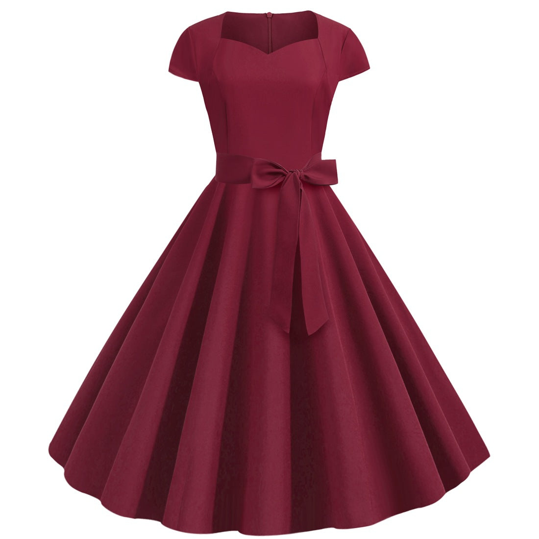 Einfarbiges ärmelloses A-Linien-Kleid mit Gürtel – Bild 2 | LuxeStyle