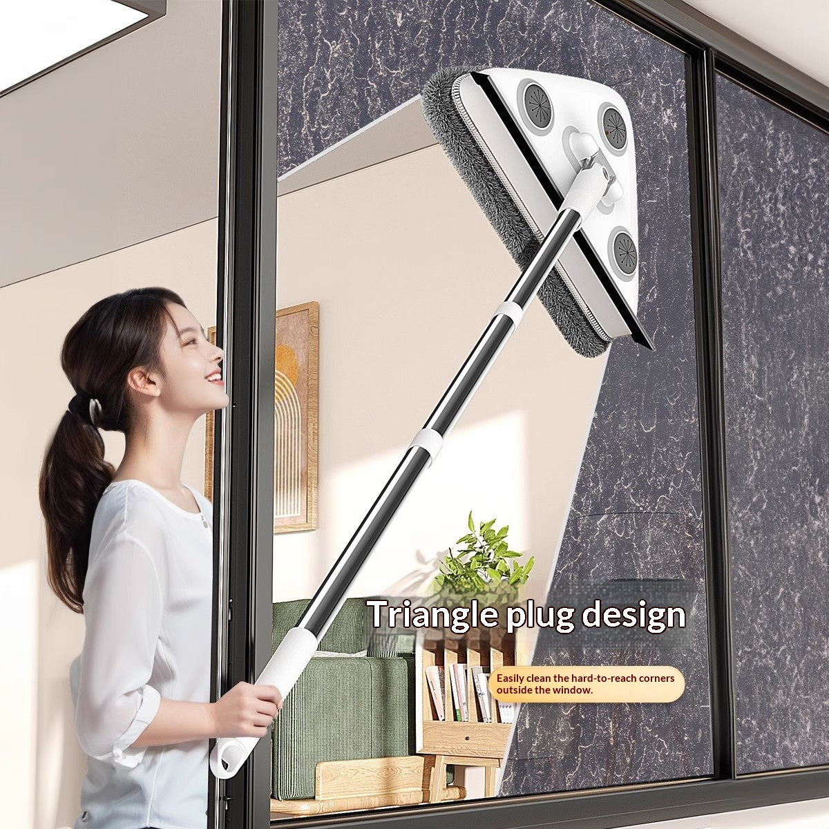 Dreieckiger Glaswischer mit Teleskopstiel