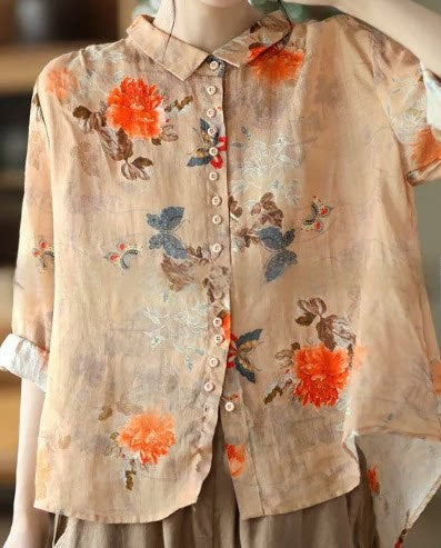 Loose-fit Bluse mit Print und Knopfleiste – Bild 4 | LuxeStyle