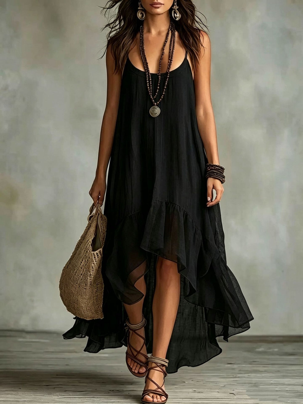 Boho-Kleid mit U-Ausschnitt und A-Linie