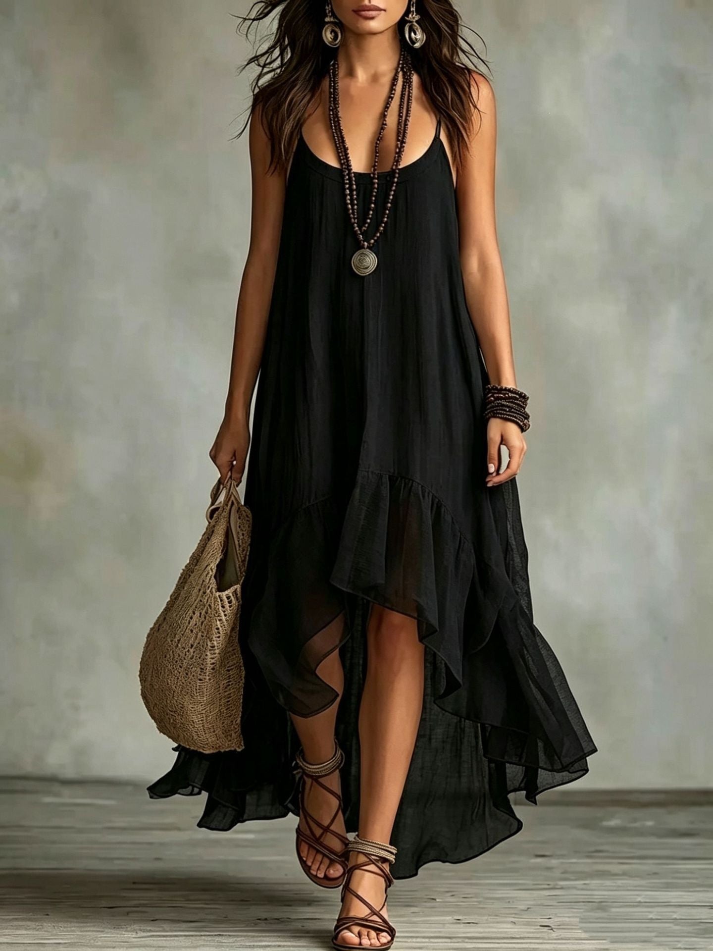 Boho-Kleid mit U-Ausschnitt und A-Linie