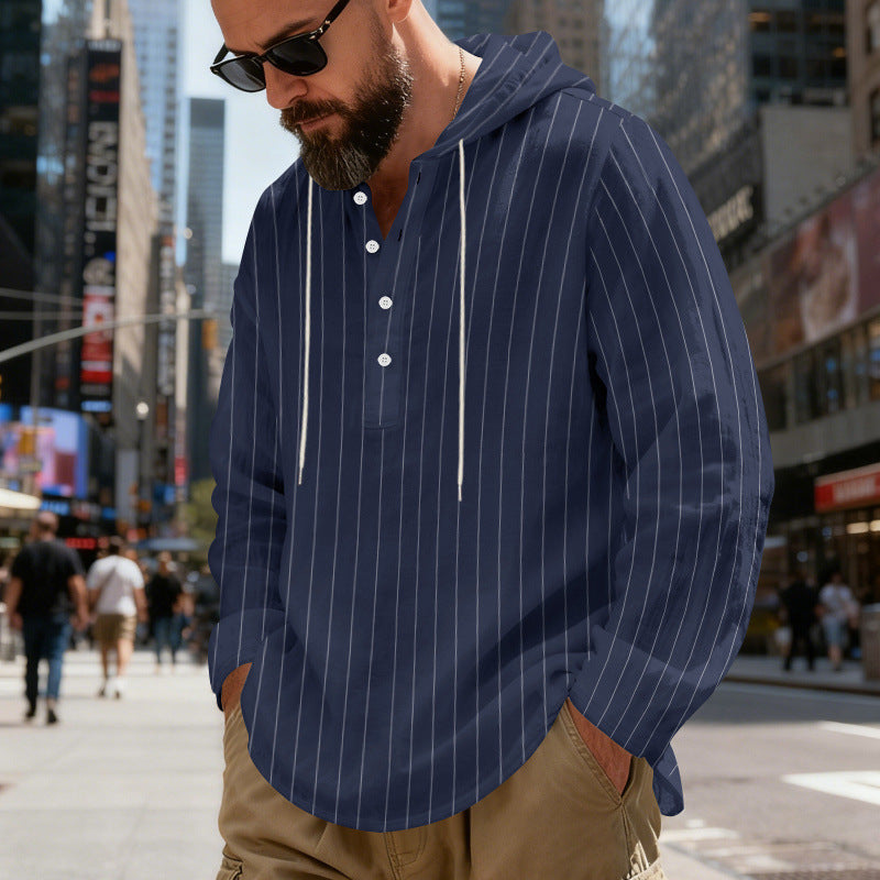 Herren Leinen-Kapuzenshirt Gestreift – Bild 5 | LuxeStyle