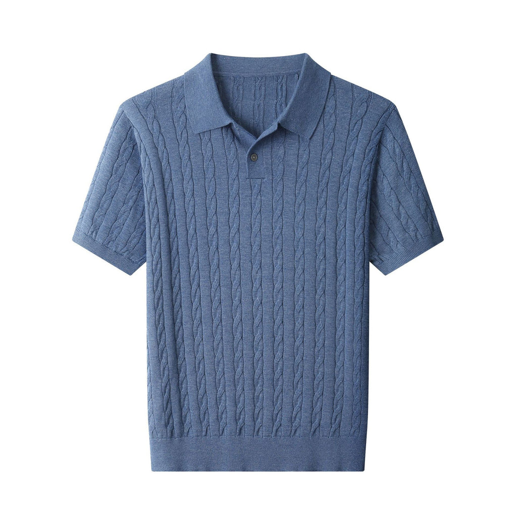 Polo-Shirt Herren Kurzarm Strick Zopfmuster