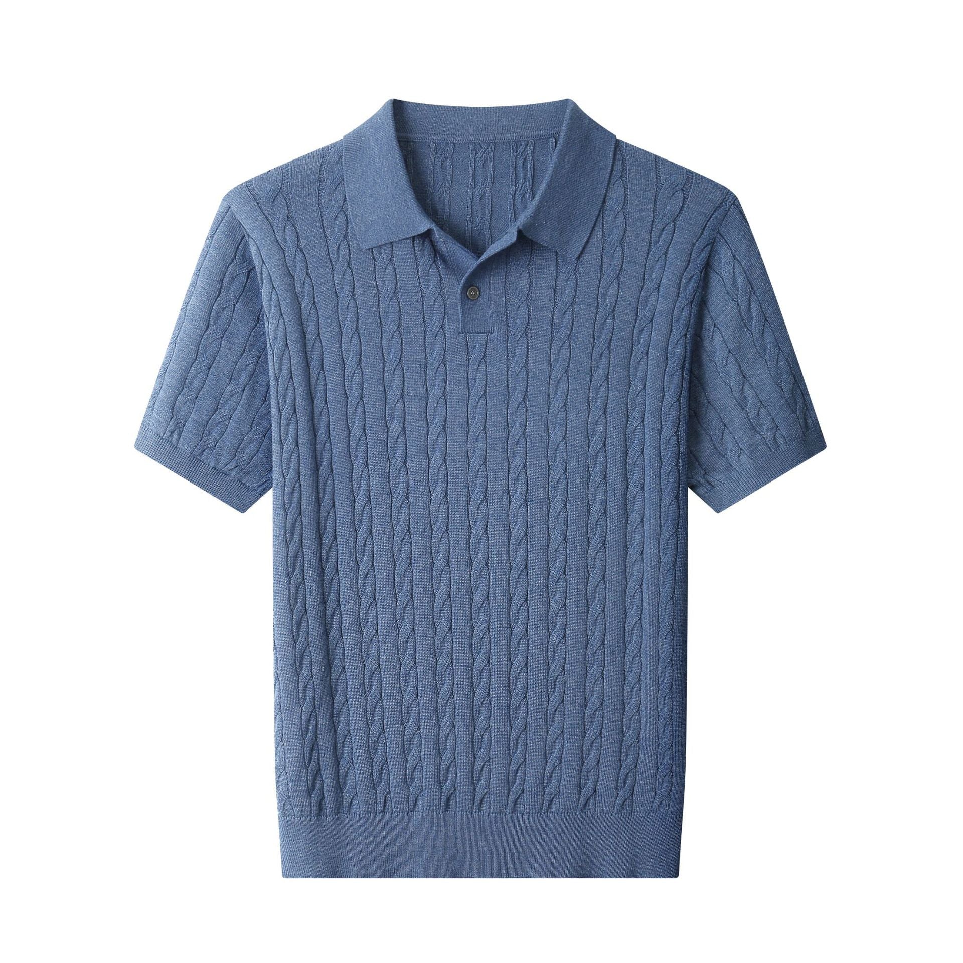 Polo-Shirt Herren Kurzarm Strick Zopfmuster