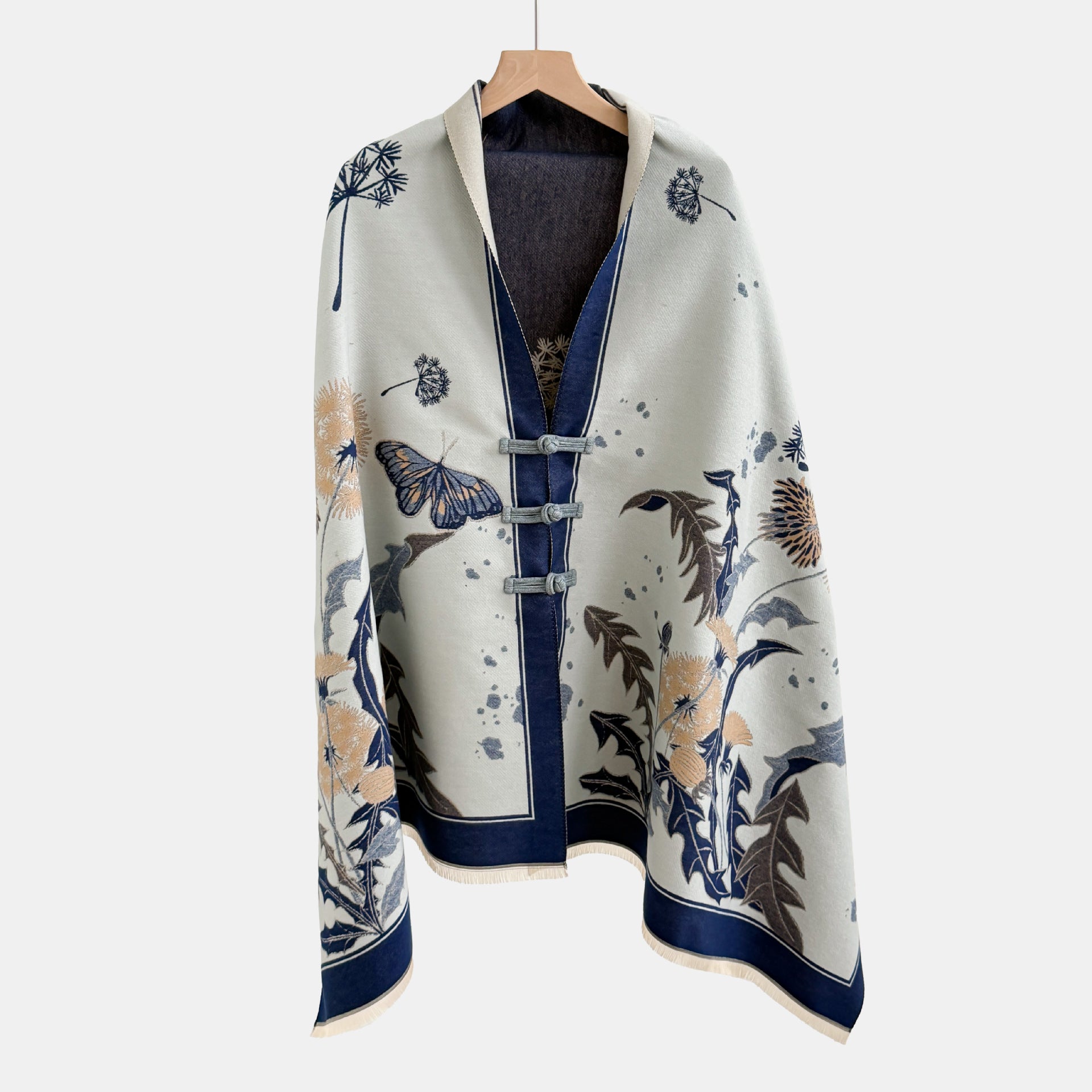 Vintage Jacquard-Schal mit Knopfverschluss