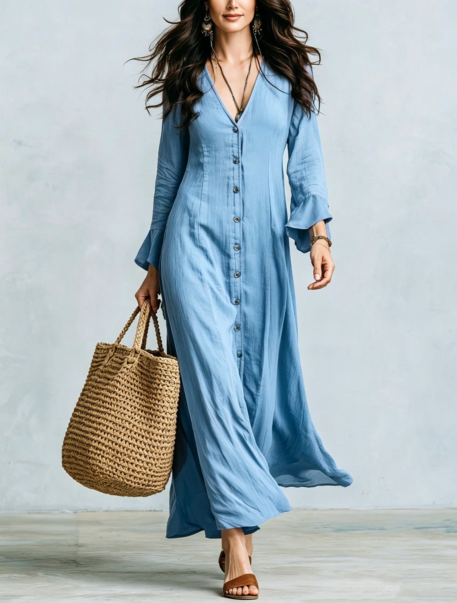 Französisches V-Neck A-Linien Kleid