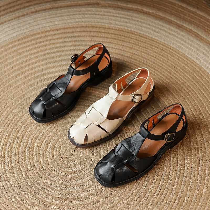 Cowhide Retro Zehen Sandalen – Bild 7 | LuxeStyle