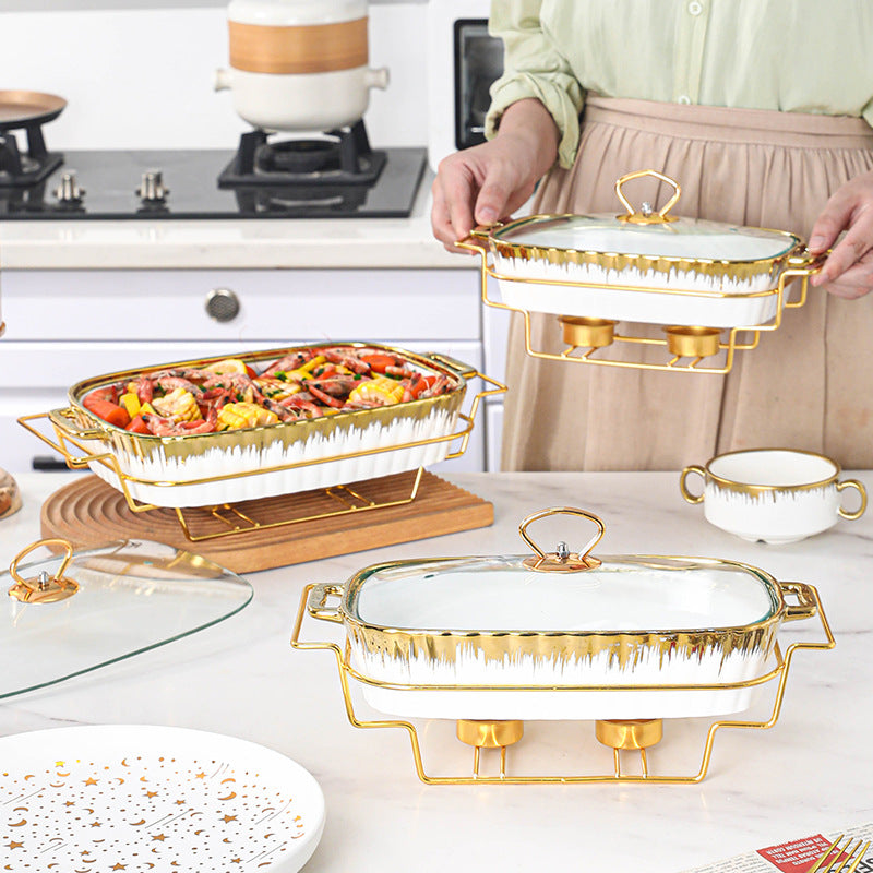 Goldplattierte Rechteckige Casserole mit Deckel