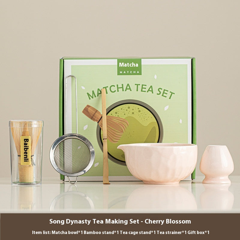 Matcha Schale mit Zubehör, Hammerschlagmuster
