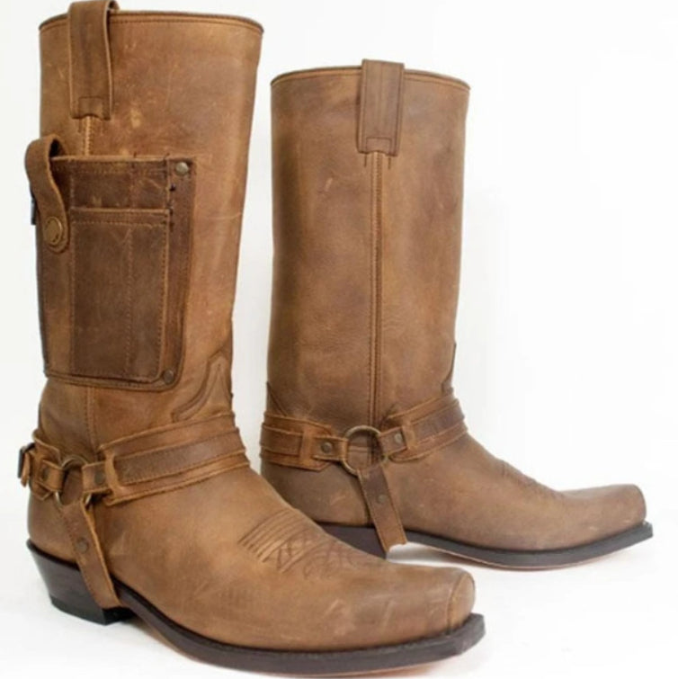 Bestickte Knight Leder Boots mit hohem Absatz