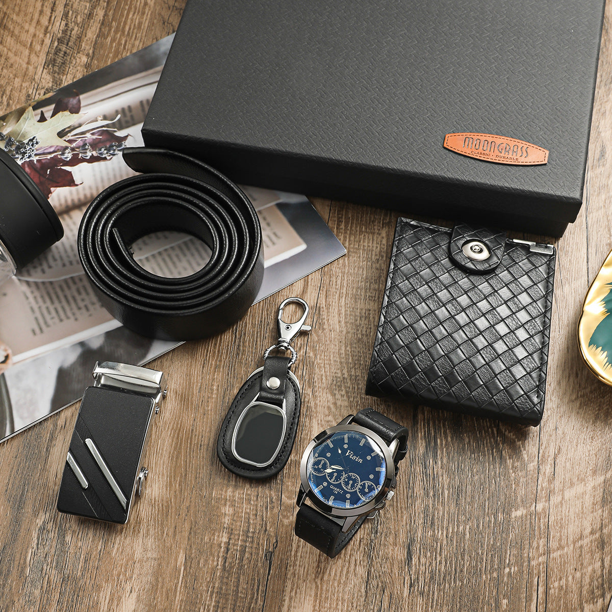 Herren Uhren-Set mit Geldbörse, Gürtel & Schlüsselanhänger