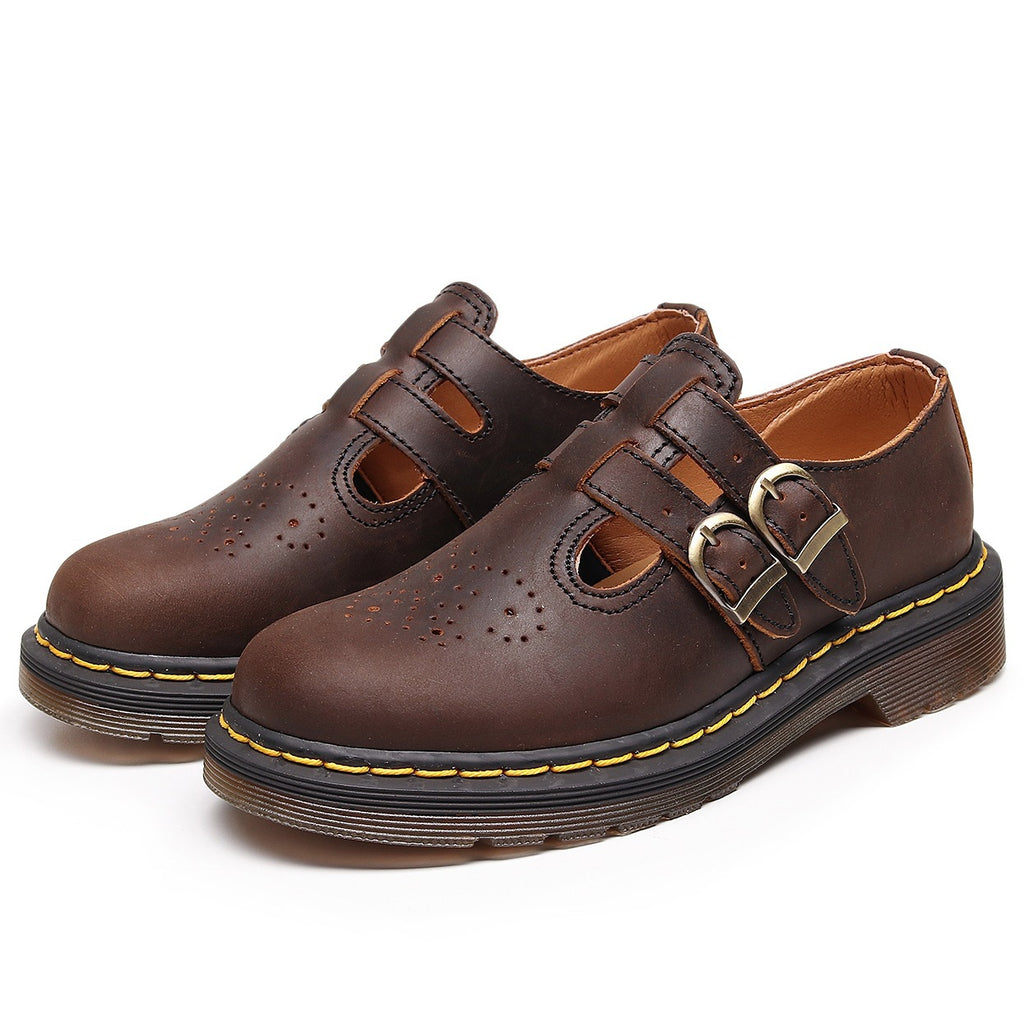 Dunkelbraune Mary Jane Halbschuhe aus Leder