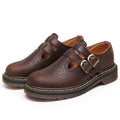 Dunkelbraune Mary Jane Halbschuhe aus Leder
