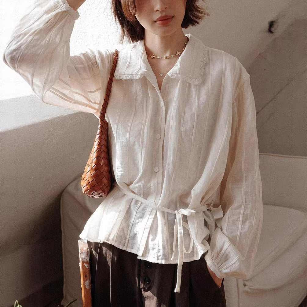 Gestreiftes Jacquard-Shirt mit Taillenbetonung