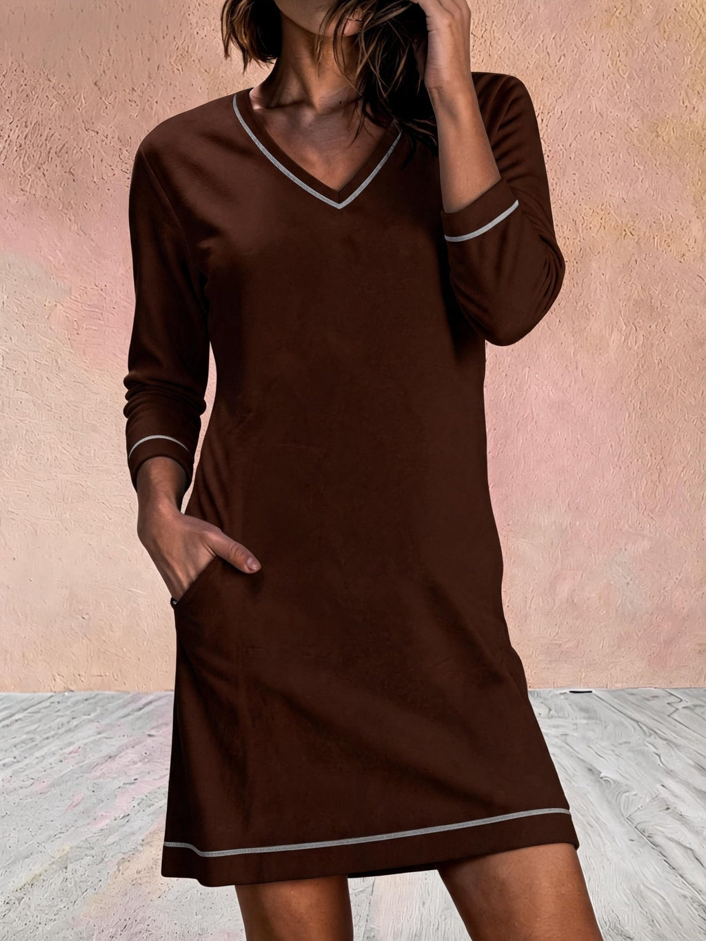 V-Ausschnitt 3/4-Arm Minikleid