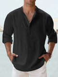 Männer-Linen-Long-Sleeve-Top mit Stand-Up-Hals – Bild 18 | LuxeStyle