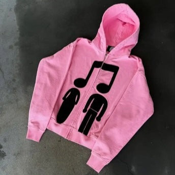 Bedruckter Zip-Up Hoodie – Locker geschnitten
