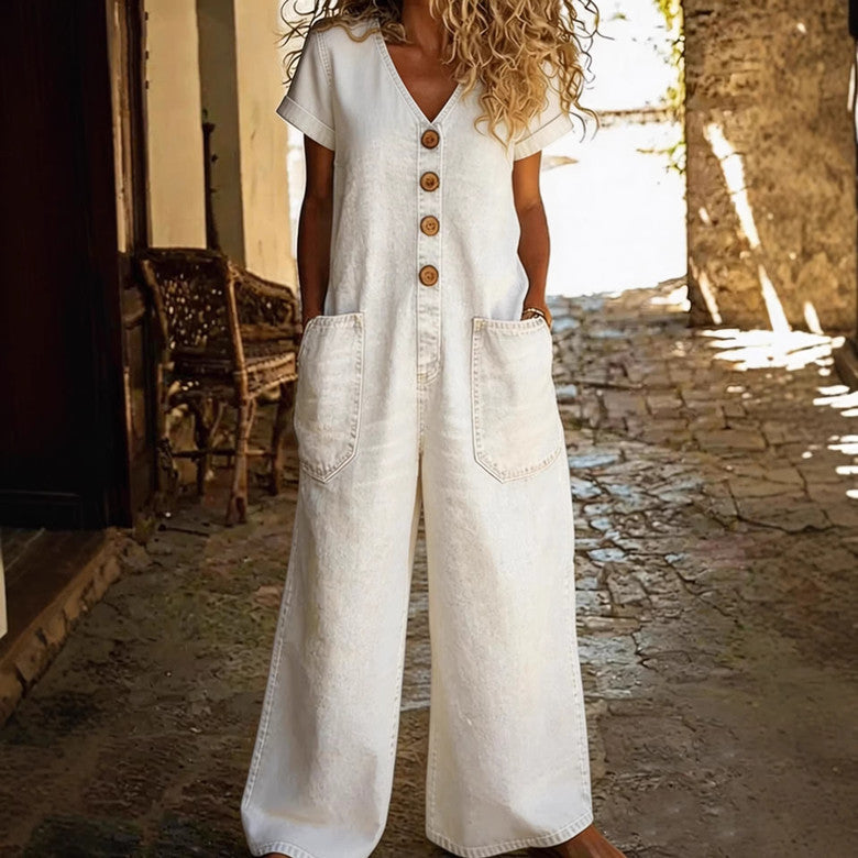 Bequemer Denim Jumpsuit mit weitem Bein