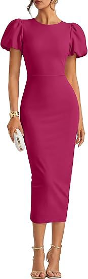 Puffärmel Slim Fit Sheath Kleid Elegant Midi