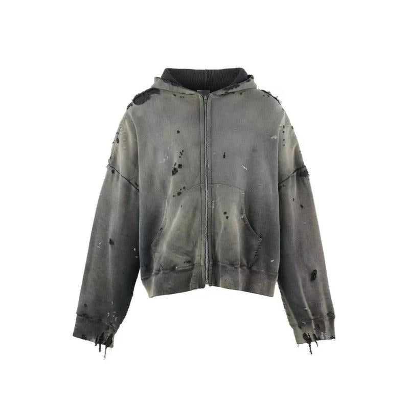 St Michael Distressed Zip-Up Hoodie