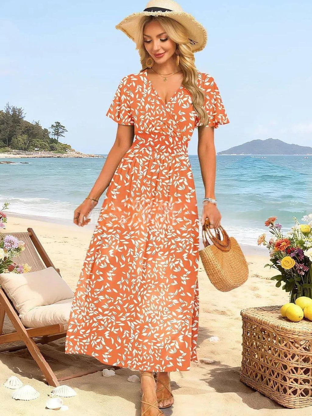 Tailliertes A-Linien Blumenkleid mit Schlitz