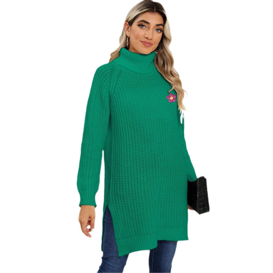 Damen Herbst/Winter Strickkleid mit Schlitz