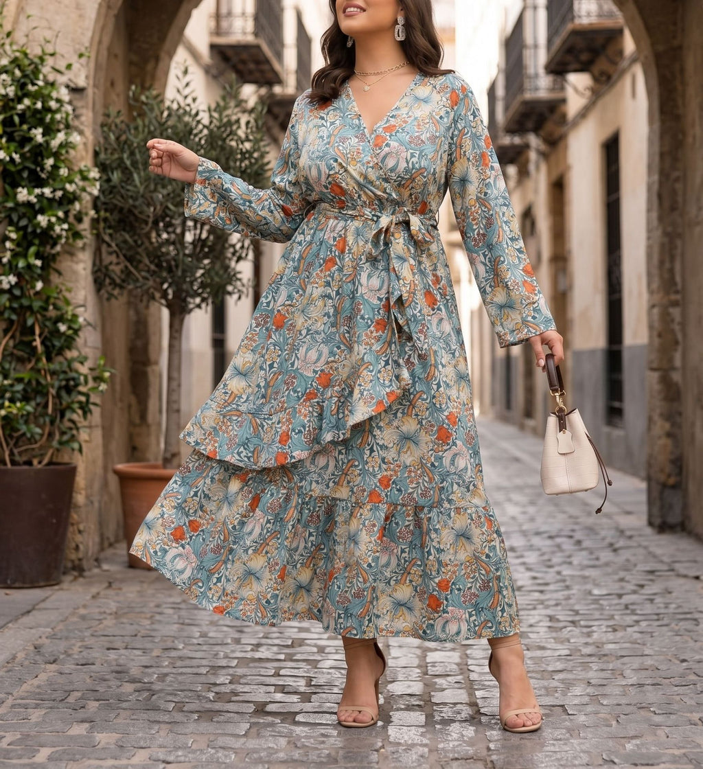 Maxikleid mit Retro-Print für kurvige Frauen