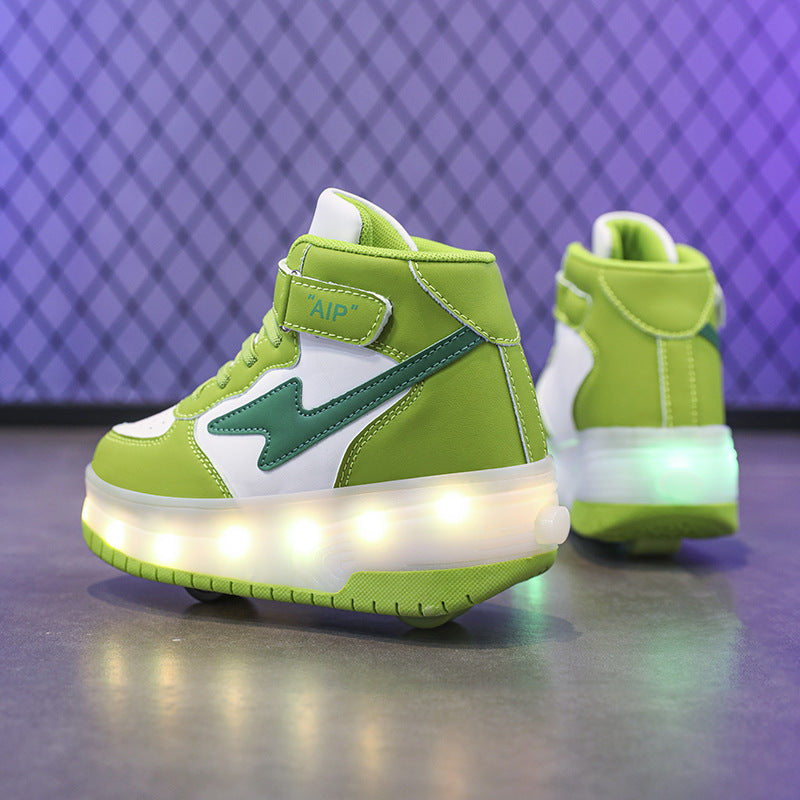 Jugendliche Lederrollschuhe mit Doppellaufrollen