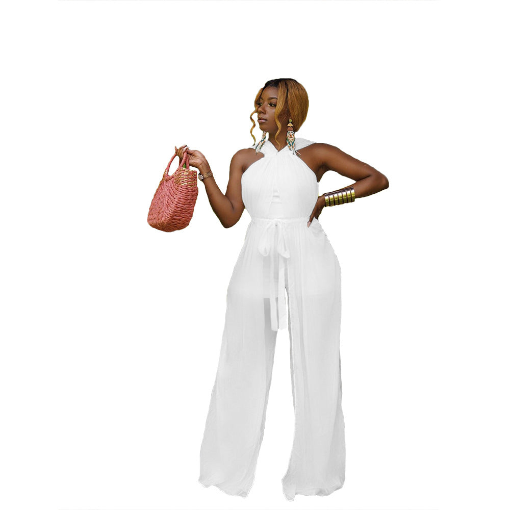 Mesh-Jumpsuit mit Schnürung