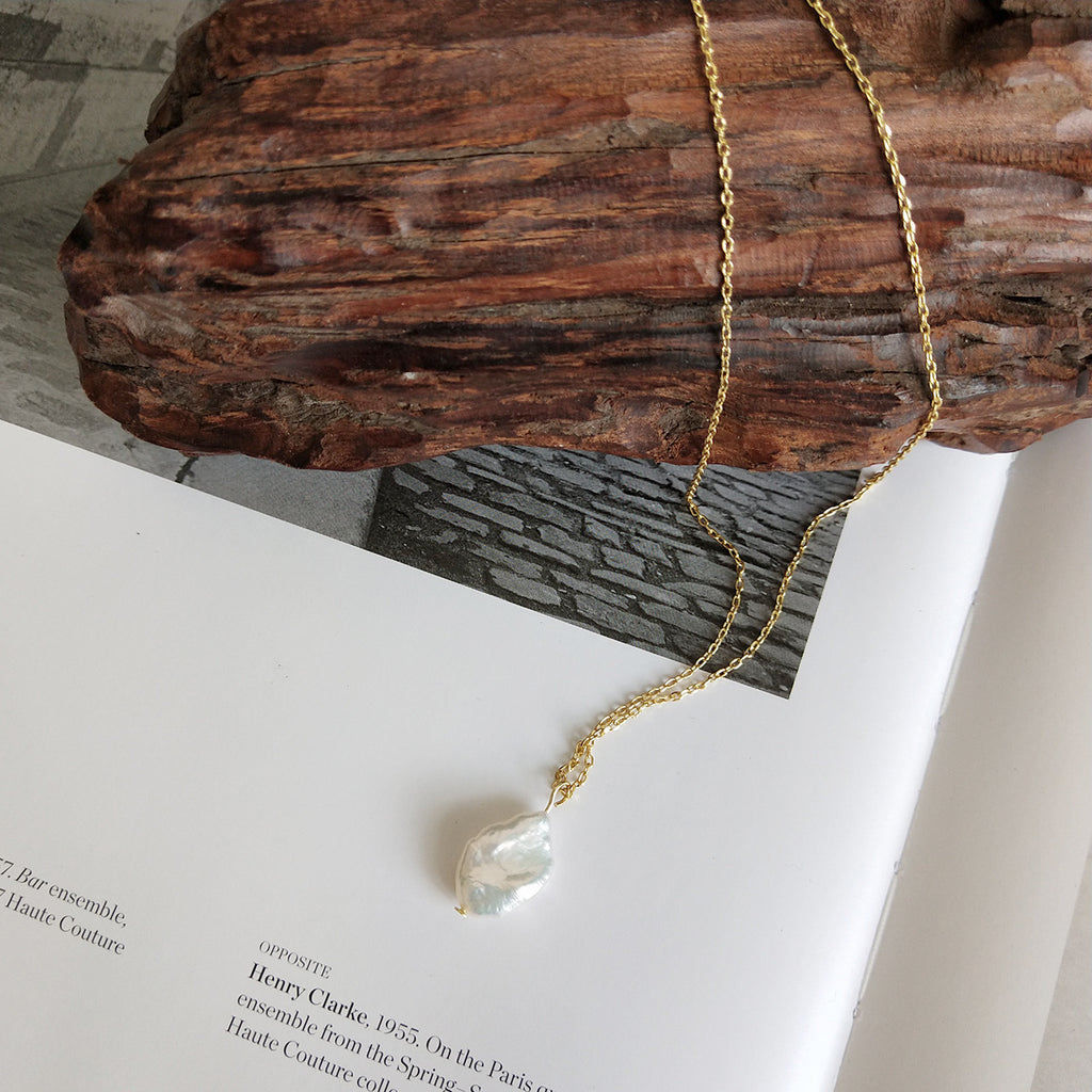 925 Sterlingsilber Barockperle Halskette in Gold – Bild 4 | LuxeStyle