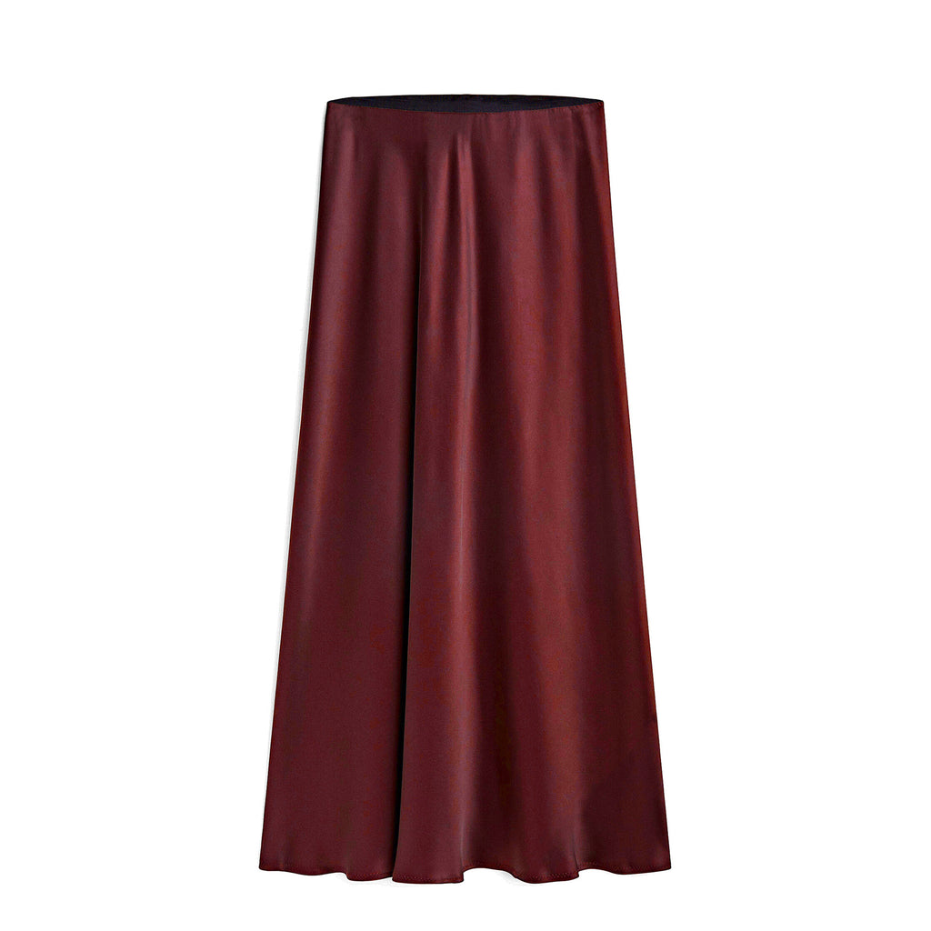 Satin-Midi-Rock mit hohem Bund und Schlitz