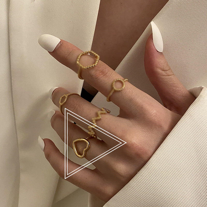Stapelring-Set Gold · Mix (Herz & Welle)