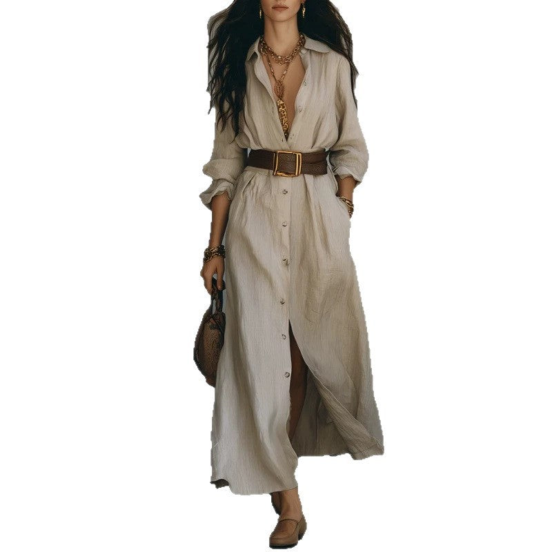 Elegantes V-Neck Langarm-Kleid mit Gürtel