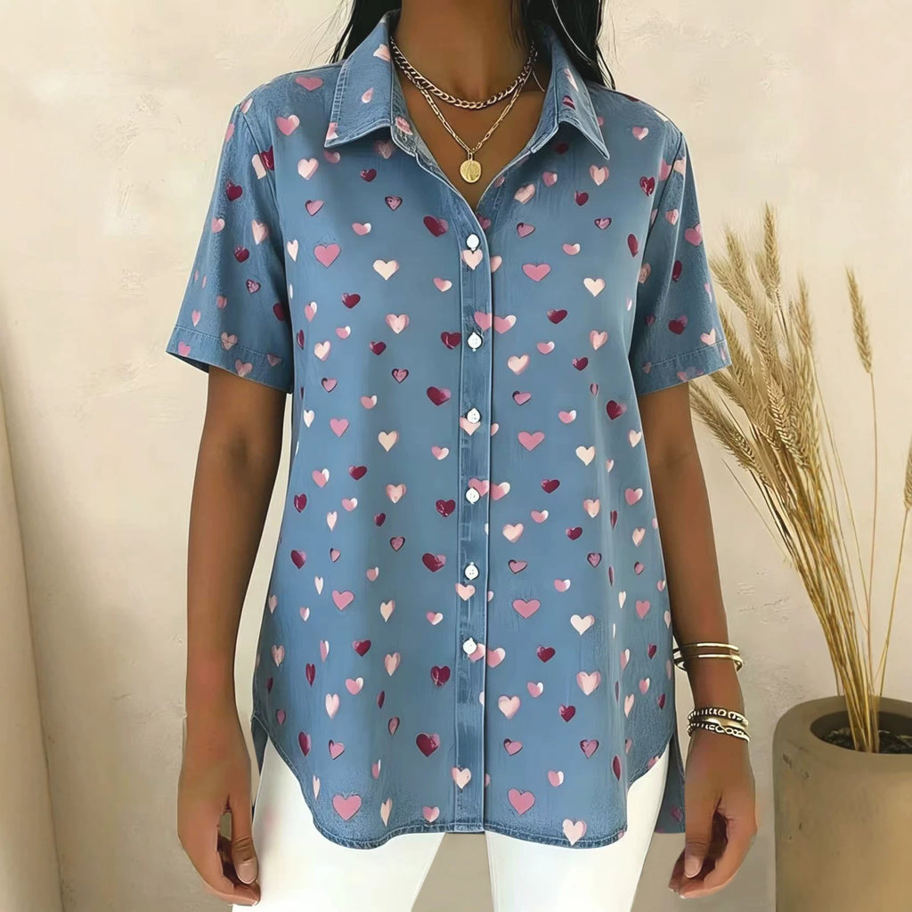 Herz-Print Kurzarmshirt für Damen – Bild 5 | LuxeStyle