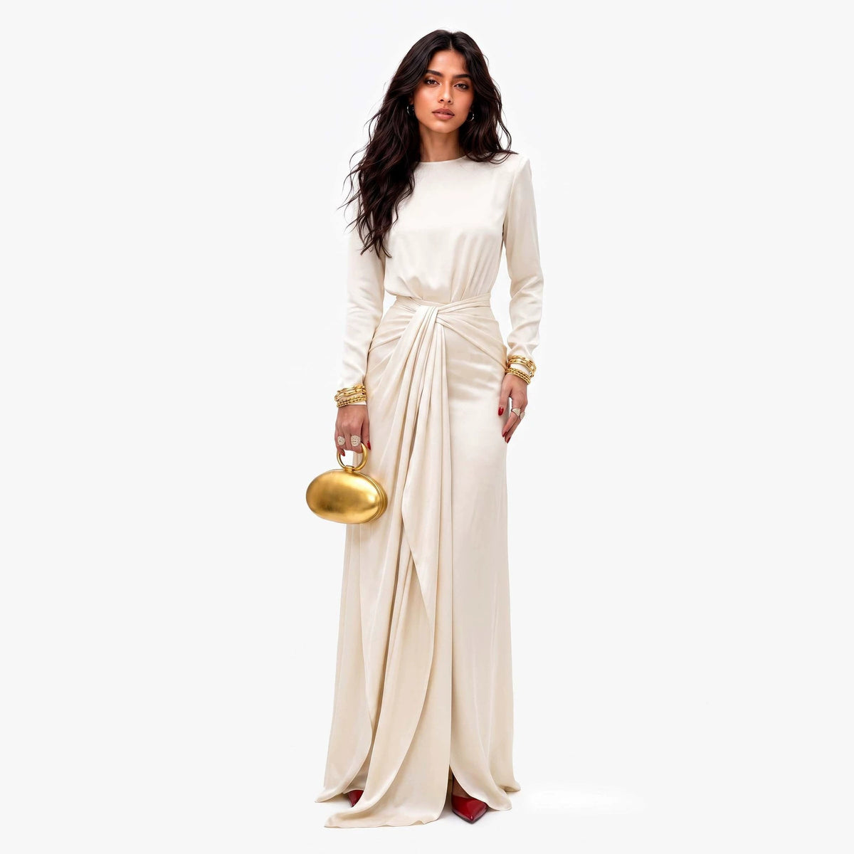 Langärmliges Damenkleid mit Kordelzug, japanischer Stil – Bild 9 | LuxeStyle