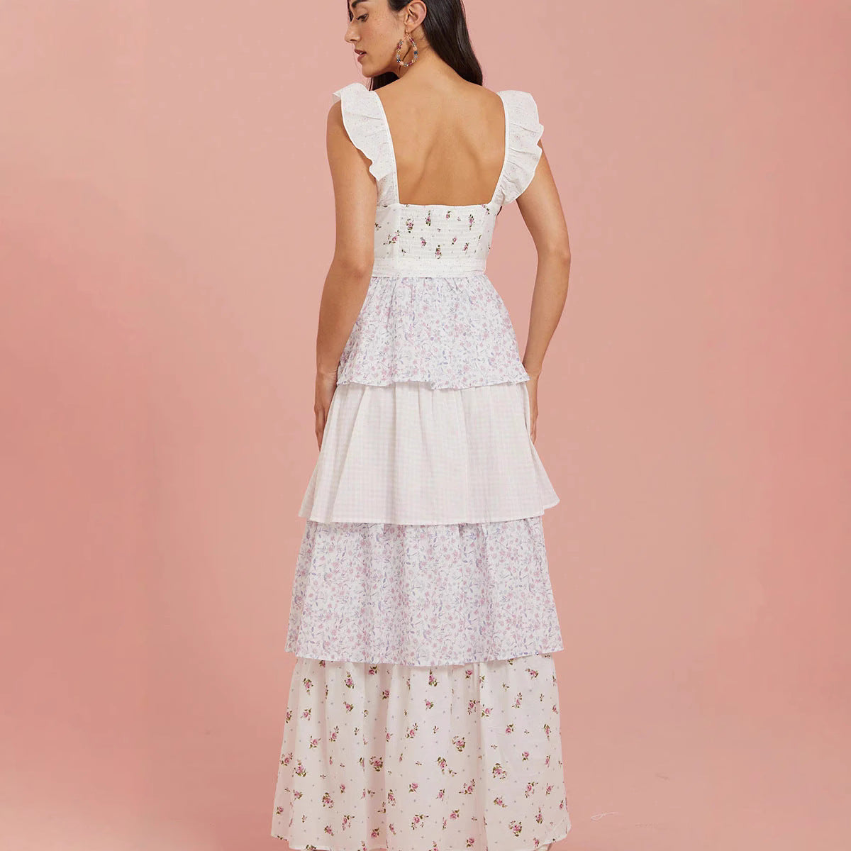 Geblümtes, rückenfreies V-Ausschnitt-Kleid – Bild 4 | LuxeStyle