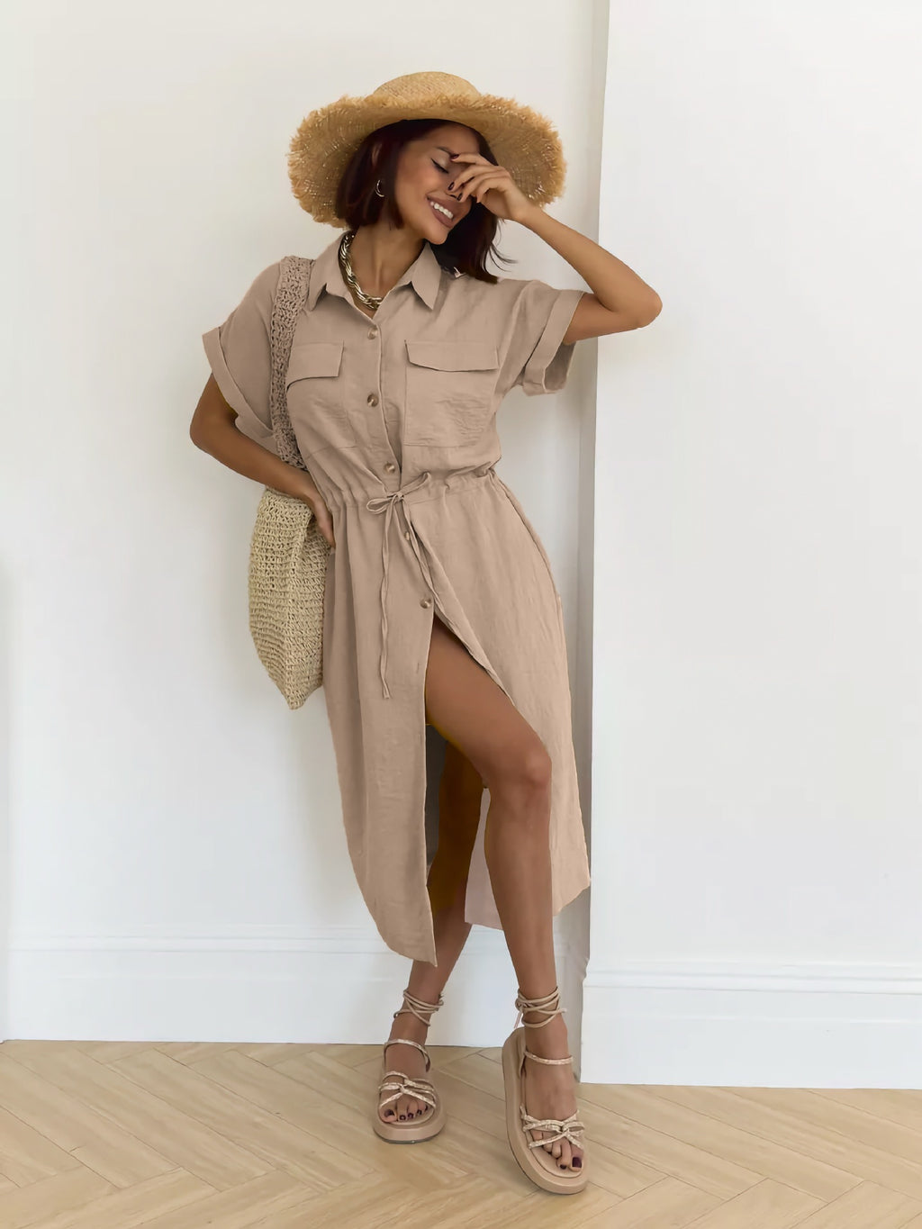 Elegant Kurzarm-Dress im A-Linien-Stil