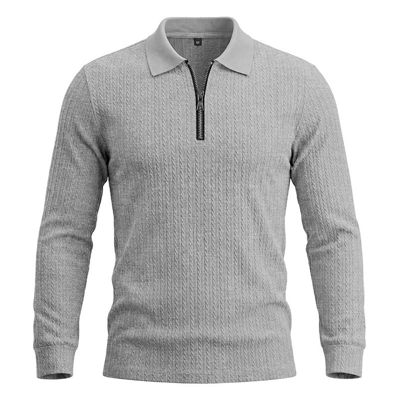 Herren-Langarm-Zip-Polo-Shirt mit Stehkragen
