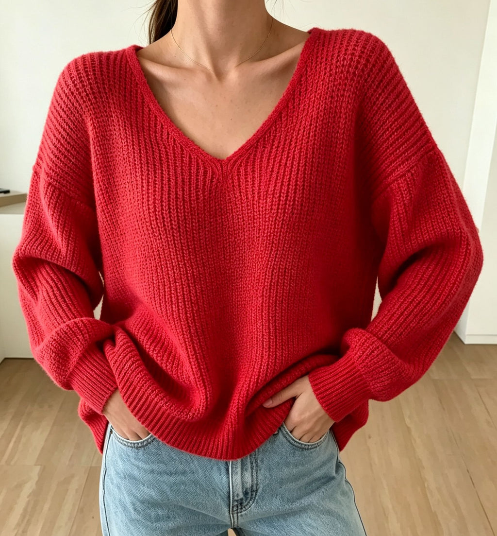 V-Neck Pullover Sweater für Damen