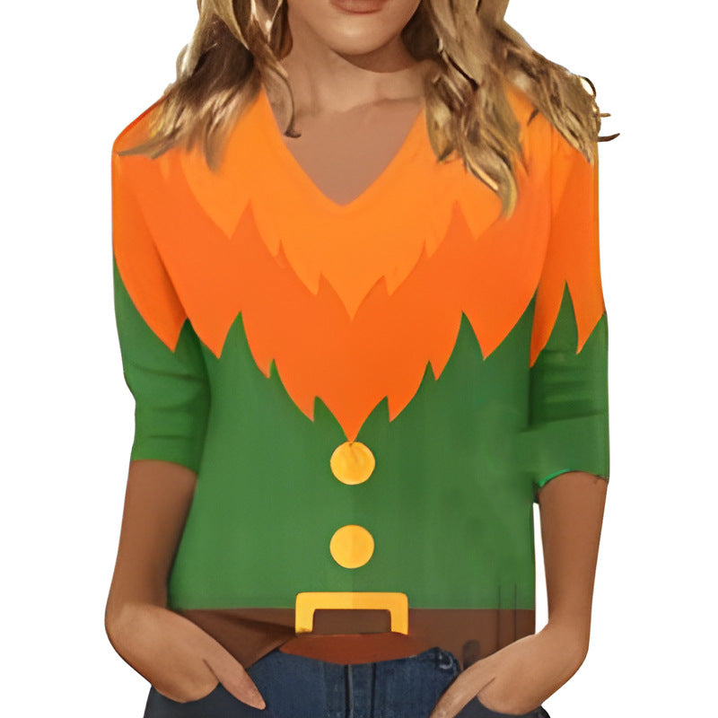 V-Neck Langarmshirt mit Print