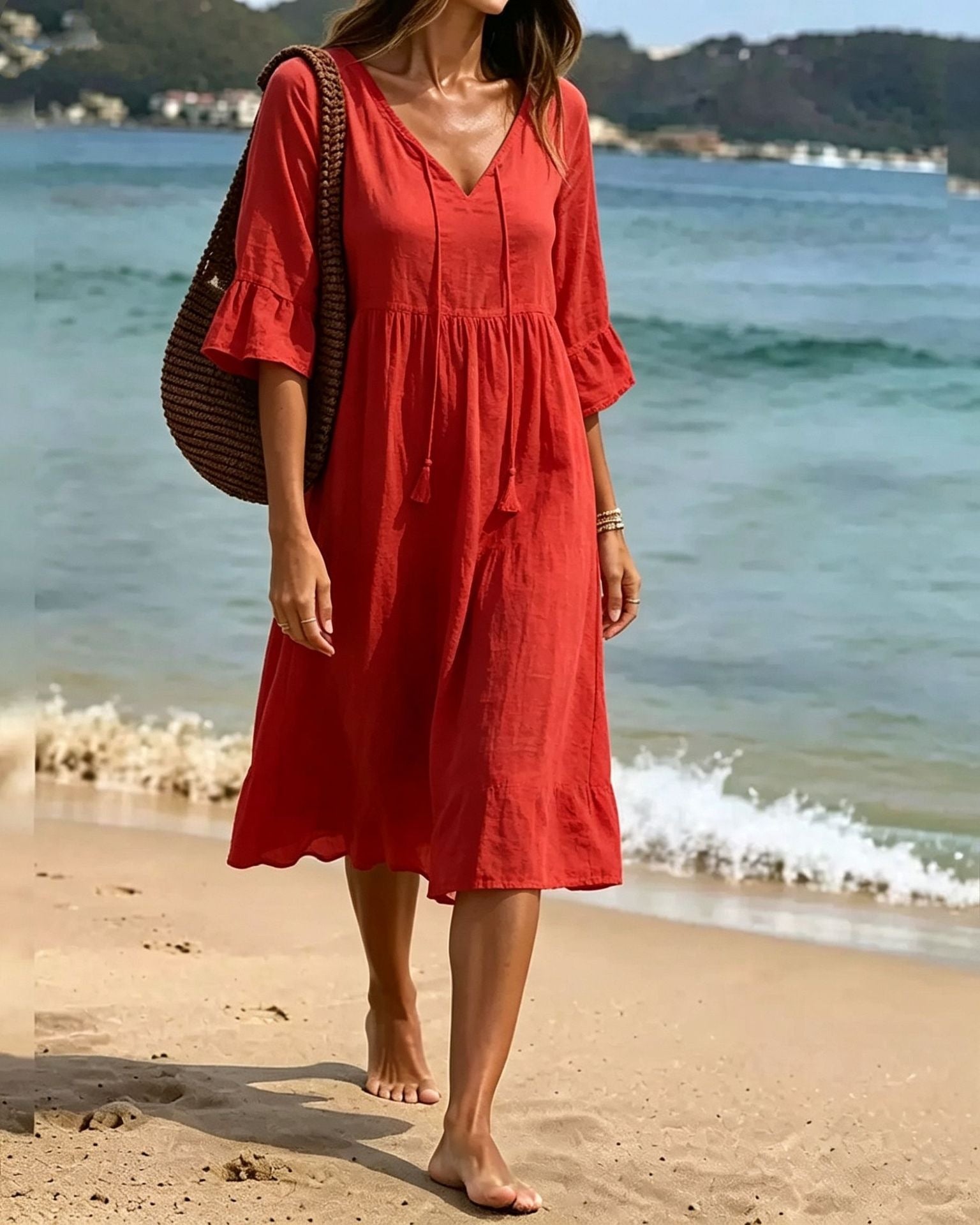 Strandkleid «Maré» · Boho-Midi mit Volants & Quasten