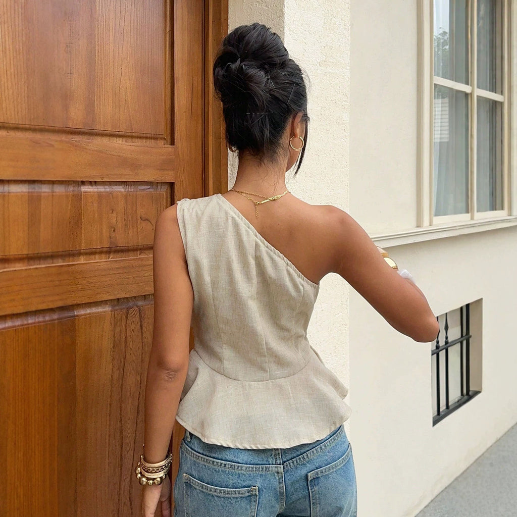One-Shoulder Tanktop mit Rüschen