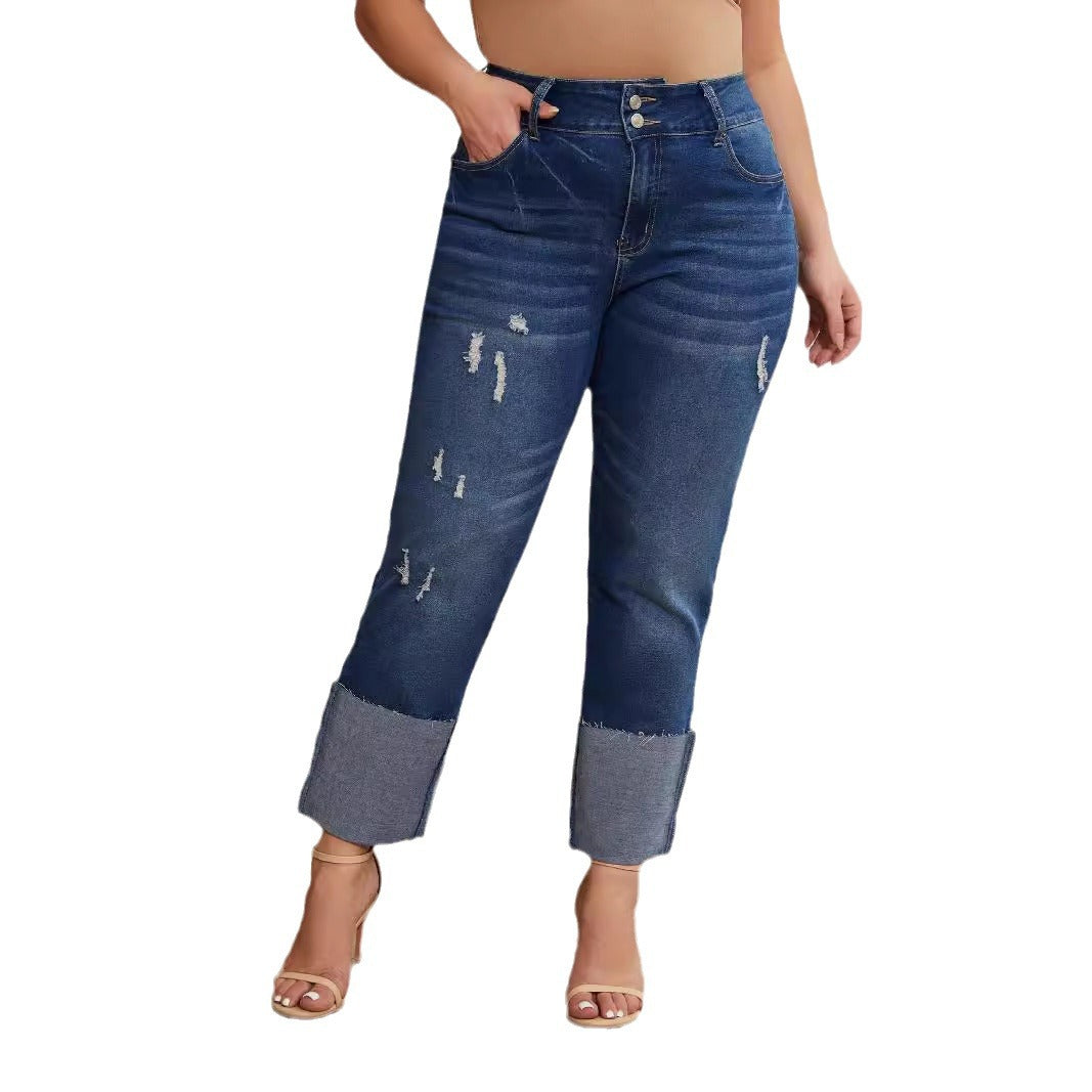 Damen-High-Waist-Ripped-Stretch-Jeans