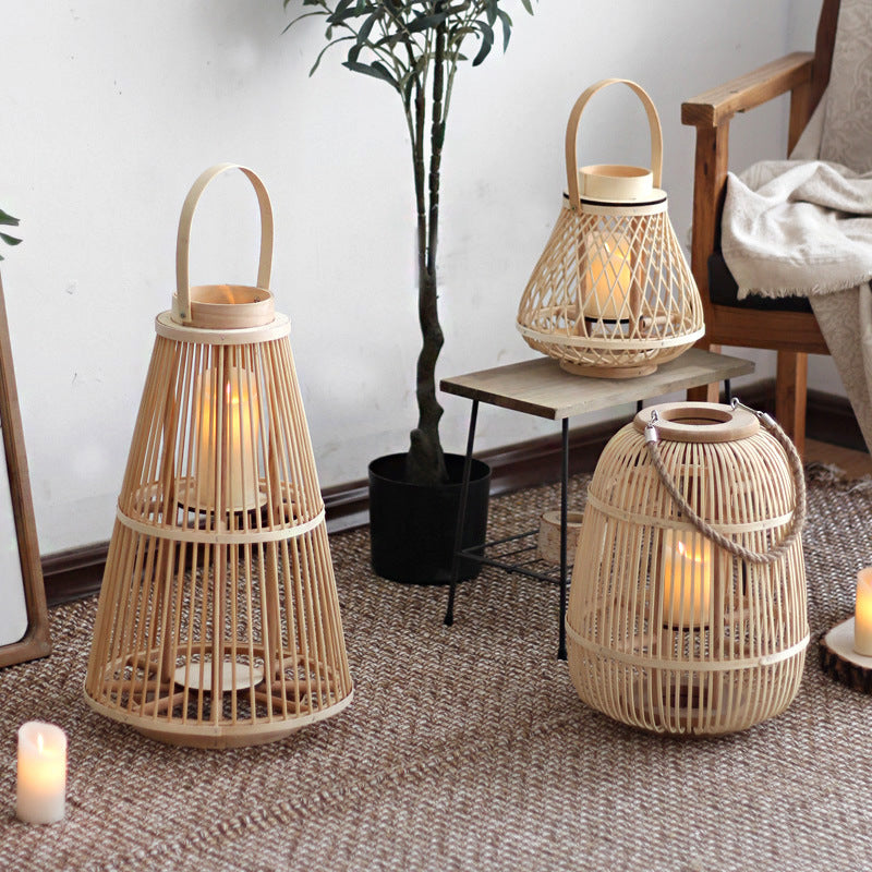 Boho Kerzenhalter «Rattan» · stehendes Windlicht für Garten & Wohnen