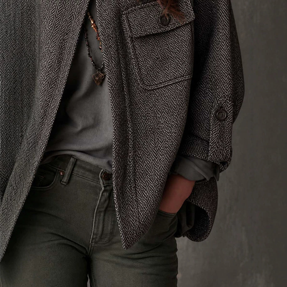 Oversized Fischgrat-Wollmantel für Damen – Bild 4 | LuxeStyle