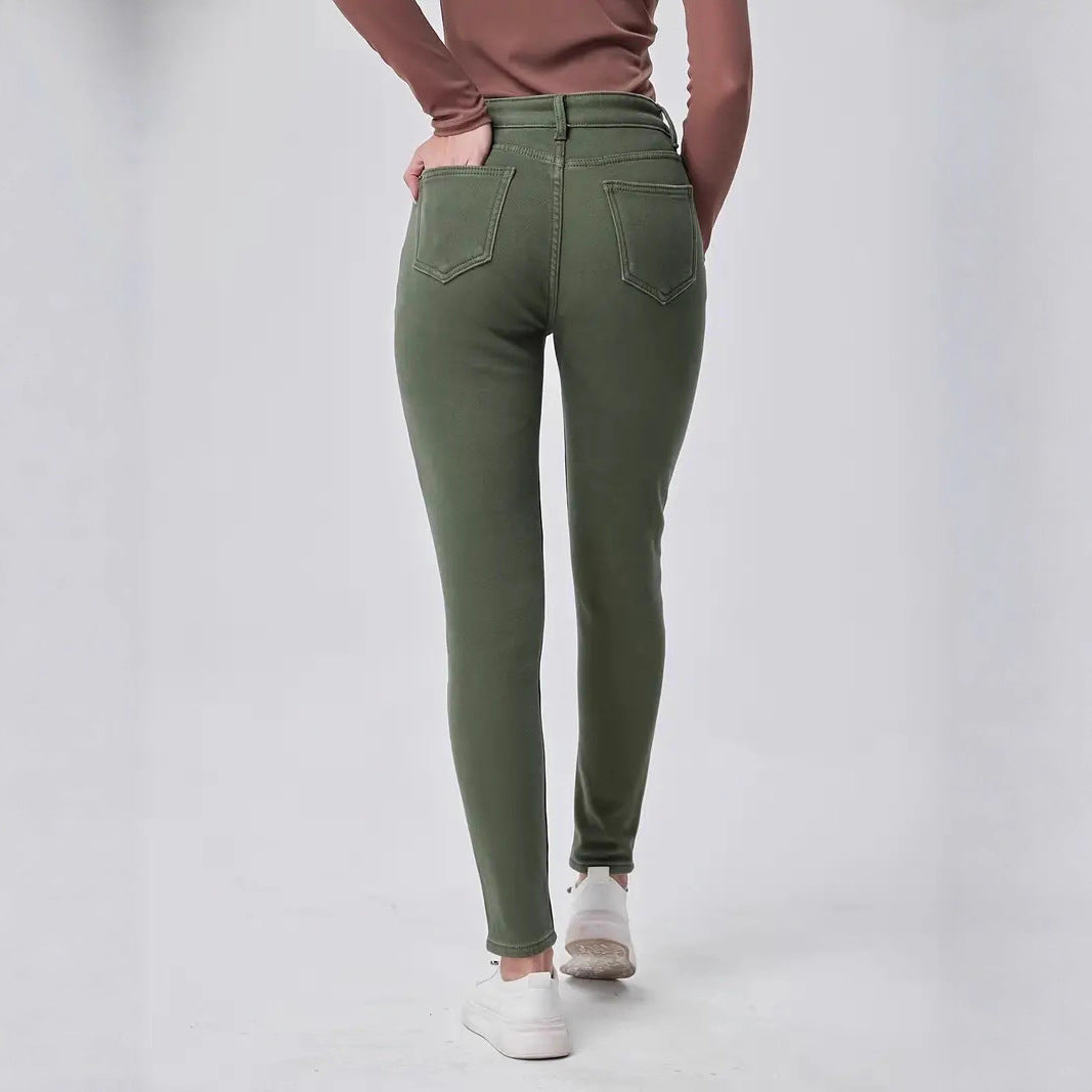 Dunkelgrüne High Waist Skinny Jeans