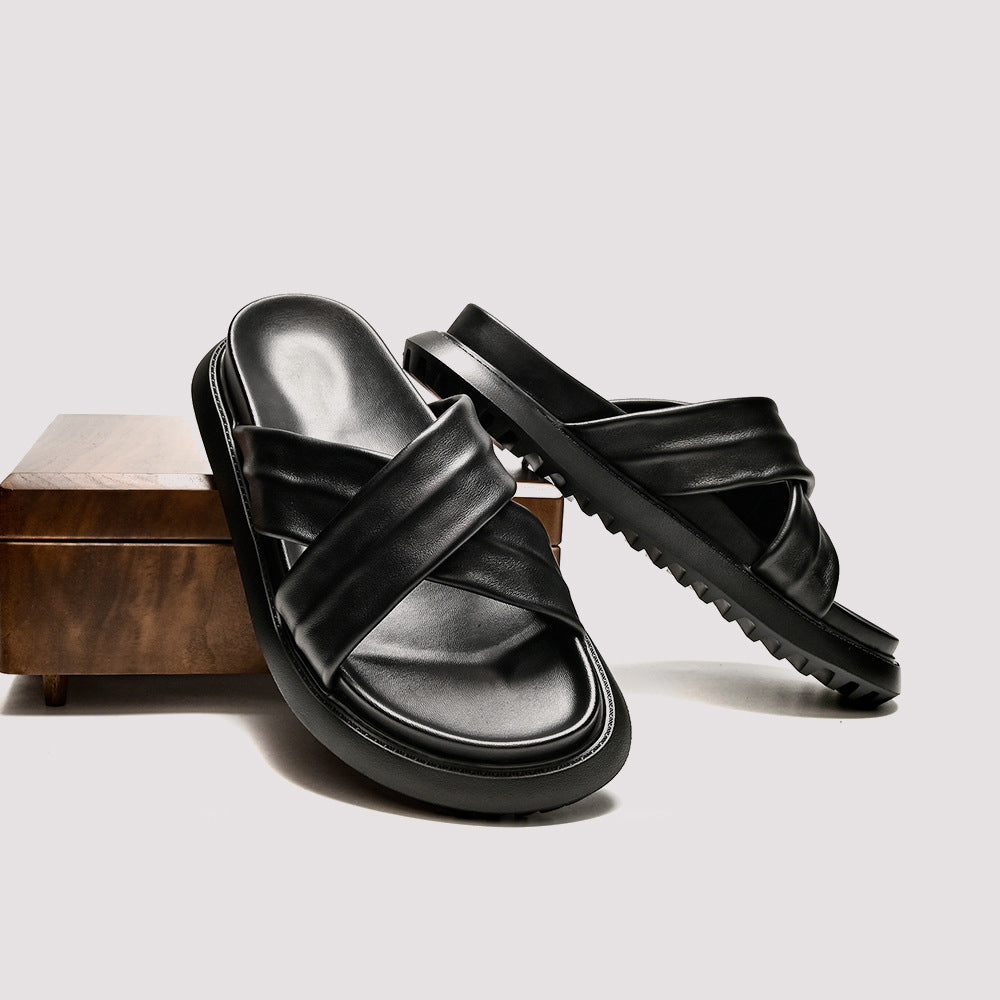 Legere Cross-Strap Leder-Sandalen für Herren