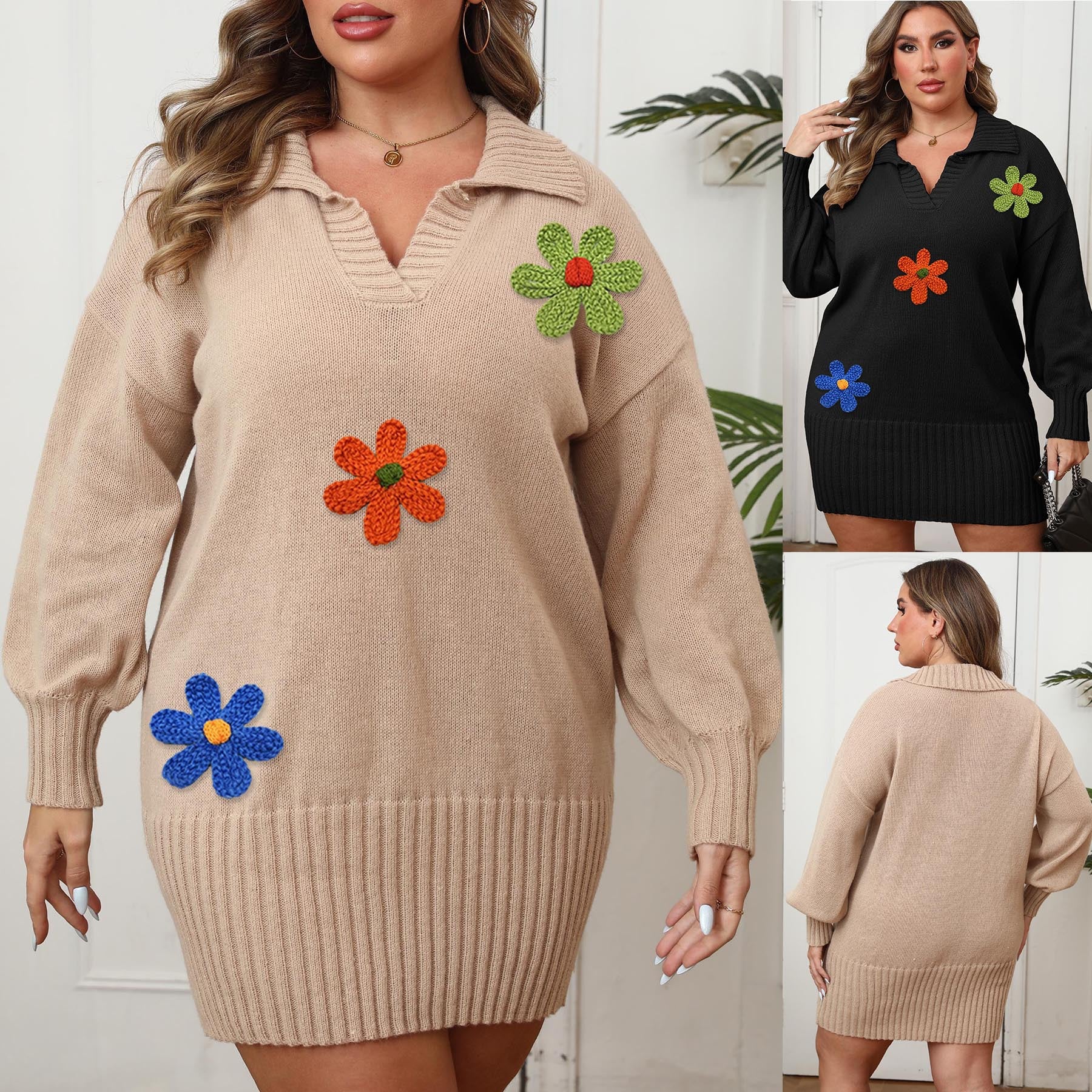 Polo-Rollkragen Bodycon Strickkleid