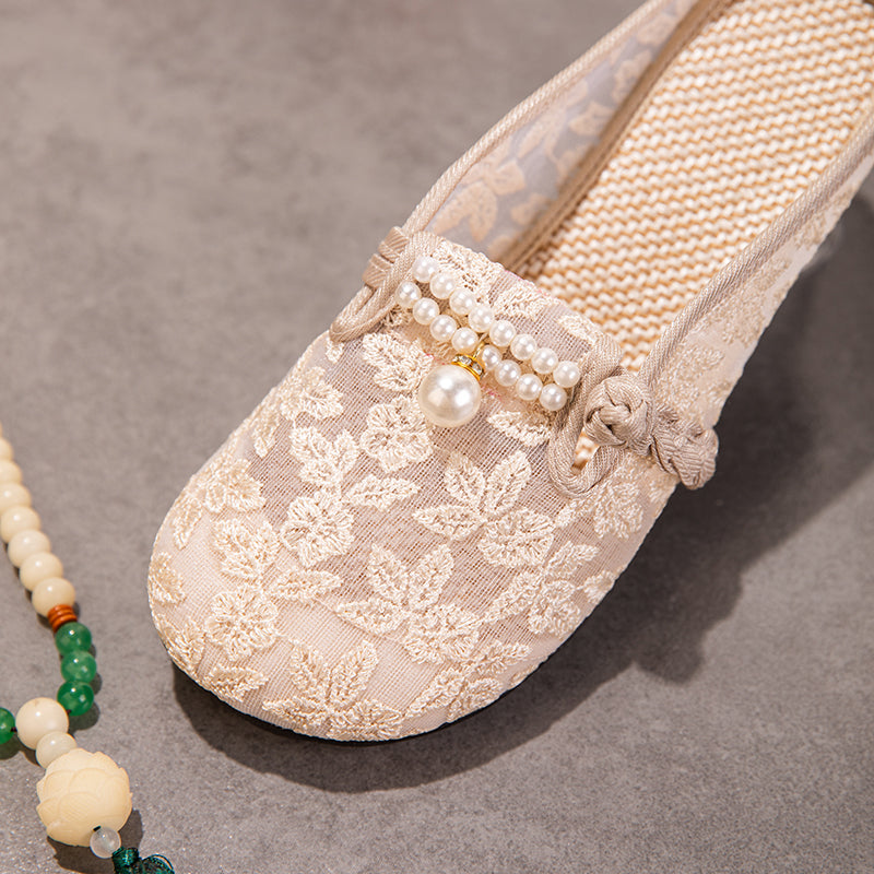 Sommer Mesh-Mules mit Perlen-Schnalle
